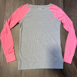 Under Armour Gray & Pink Long Sleeve Raglan Shirt ‘She’s a Fighter’ Shirt XS